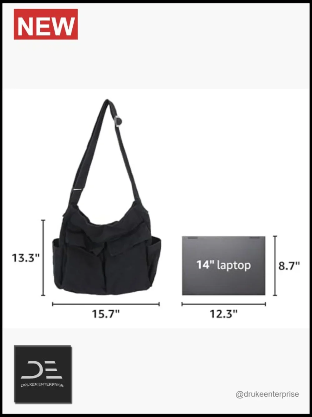 Canvas Messenger Bag Large Hobo Crossbody Shoulder Tote with Pocket